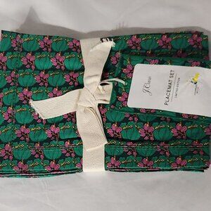 NWT J CREW LIMITED EDITION GREEN/PINK FLORAL FABRIC PLACEMATS SET of 4